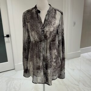 Express Women's Sheer Animal Print Button-Up Blouse